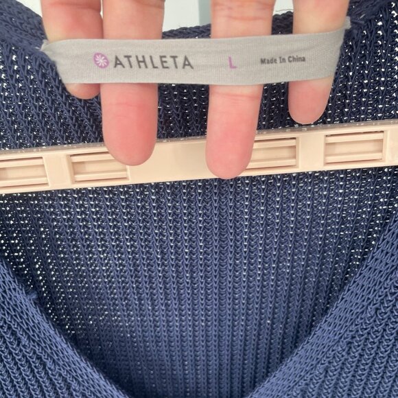 Athleta Highline Sweater Sz Large Tunic Blue V-Neck Knit Preppy Neutral Normcore - Picture 7 of 15